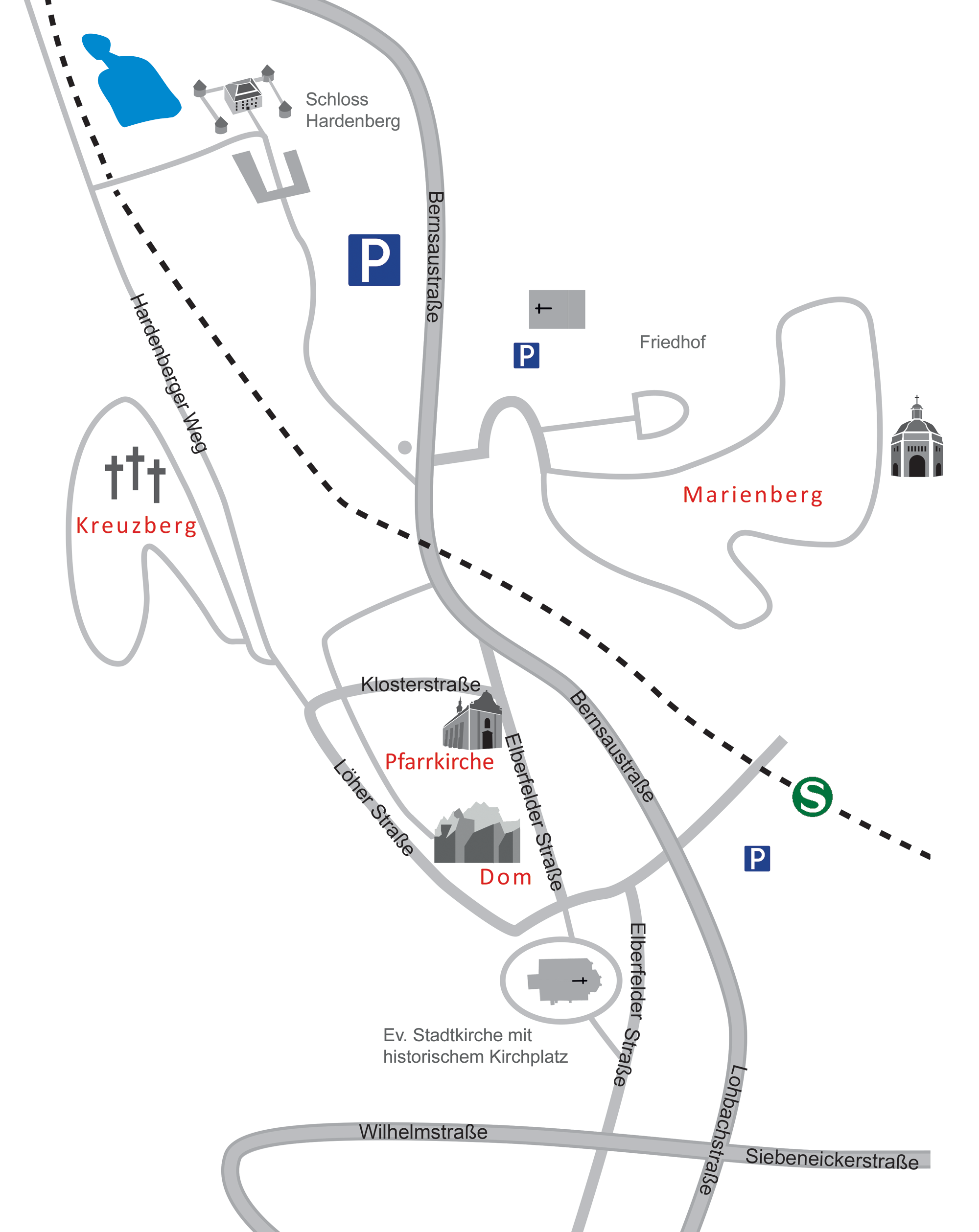 Lageplan Nevigeser Wallfahrtsstätten